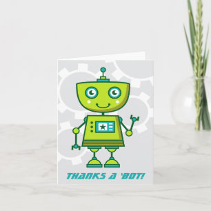 Carte De Remerciements Fête d'anniversaire de garçons avec un robot vert 