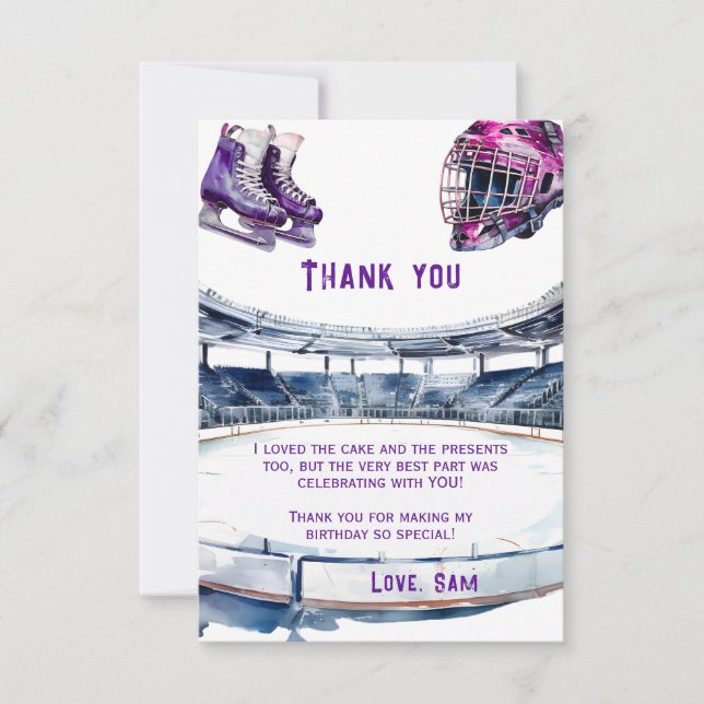 Carte De Remerciements Fête d'anniversaire de hockey sur glace (Devant)