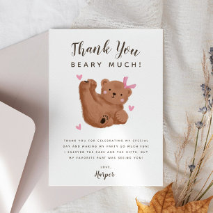 Carte De Remerciements Fête d'anniversaire de la fille de l'ours