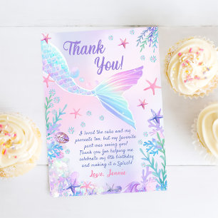 Carte De Remerciements Fête d'anniversaire de la fille Mermaid