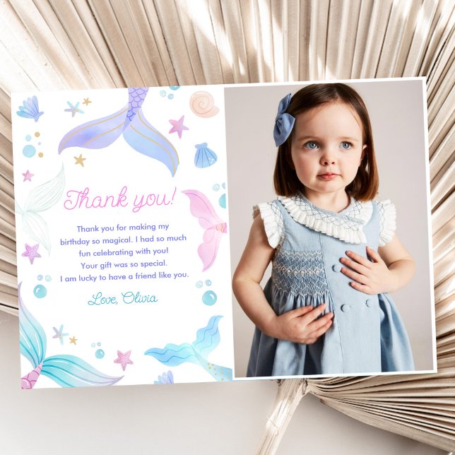 Carte De Remerciements Fête d'anniversaire de la fille Mermaid (Créateur téléchargé)