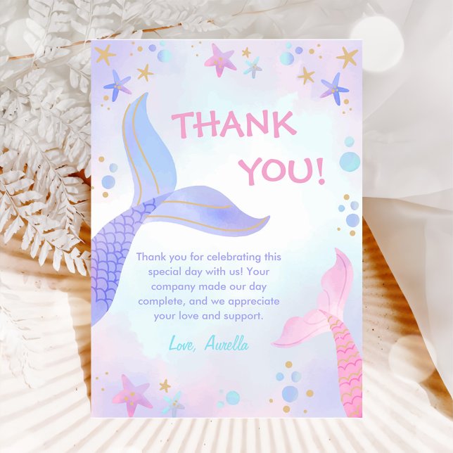 Carte De Remerciements Fête d'anniversaire de la fille Mermaid (Créateur téléchargé)