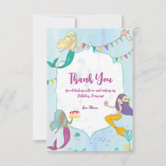 Carte De Remerciements Fête d'anniversaire de la sirène