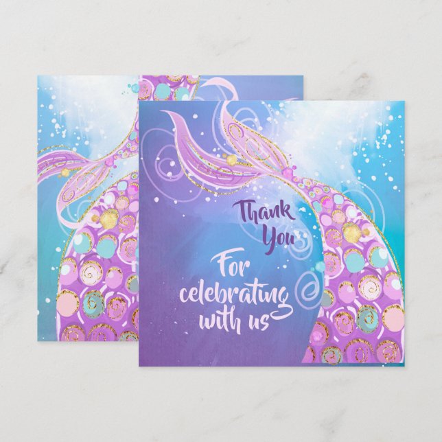 Carte De Remerciements Fête d'anniversaire de la sirène Bash (Devant / Derrière)