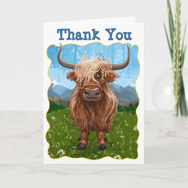 Carte De Remerciements Fête d'anniversaire de la vache des Highlands Merc (Devant)