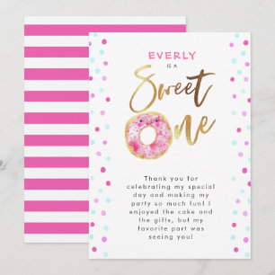 Carte De Remerciements Fête d'anniversaire de l'un des beignets roses