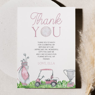 Carte De Remerciements Fête d'anniversaire de Par-Tee Pink Golf