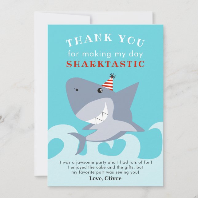 Carte De Remerciements Fête d'anniversaire de poisson requin Sharktastic (Devant)