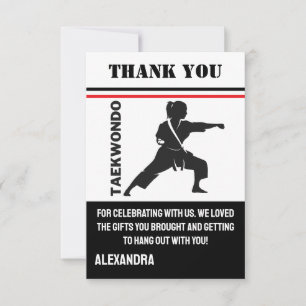 Carte De Remerciements Fête d'anniversaire de Taekwondo, Joueuse de Taekw