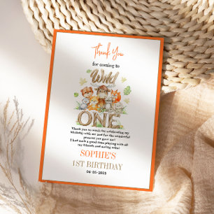 Carte De Remerciements Fête d'anniversaire des 1 an de Wild One – Safari 