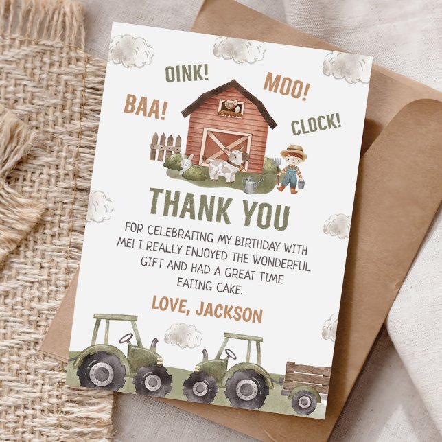 Carte De Remerciements Fête d'anniversaire des animaux de ferme (Créateur téléchargé)