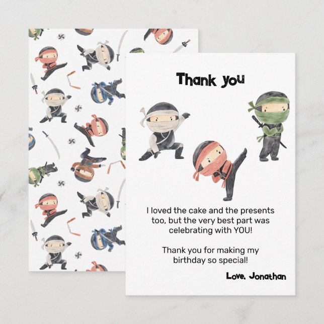 Carte De Remerciements Fête d'anniversaire des enfants Ninja Warrior mign (Devant / Derrière)