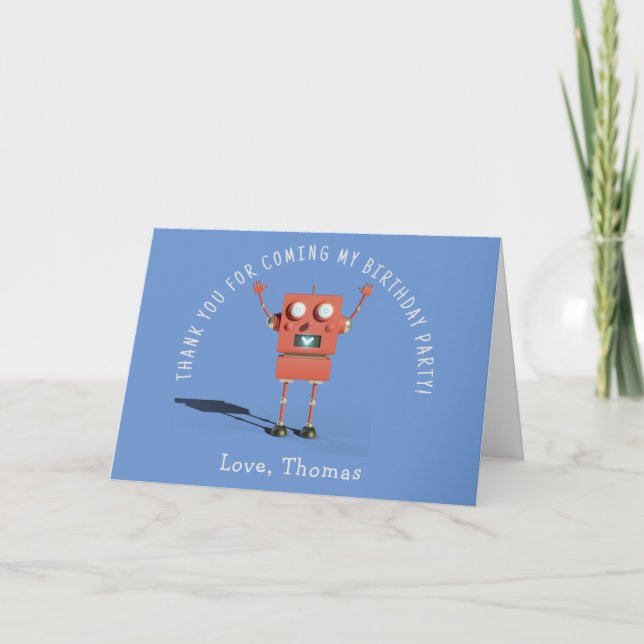 Carte De Remerciements Fête d'anniversaire des enfants robot 3D rouge mer (Devant)