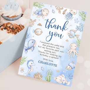 Carte De Remerciements Fête d'anniversaire des enfants sous la mer