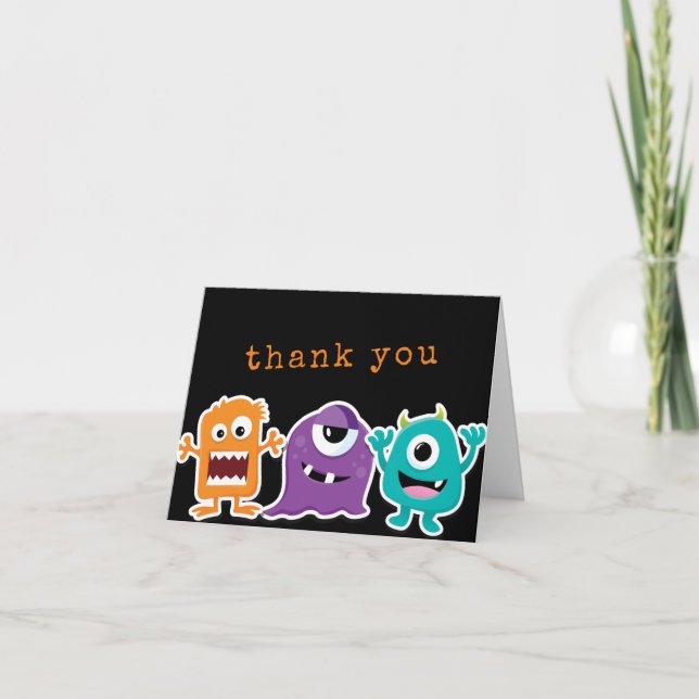 Carte De Remerciements Fête d'anniversaire des enfants thème Monstre Mign (Devant)