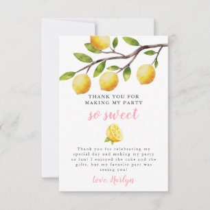 Carte De Remerciements Fête d'Anniversaire des filles de citron doux 