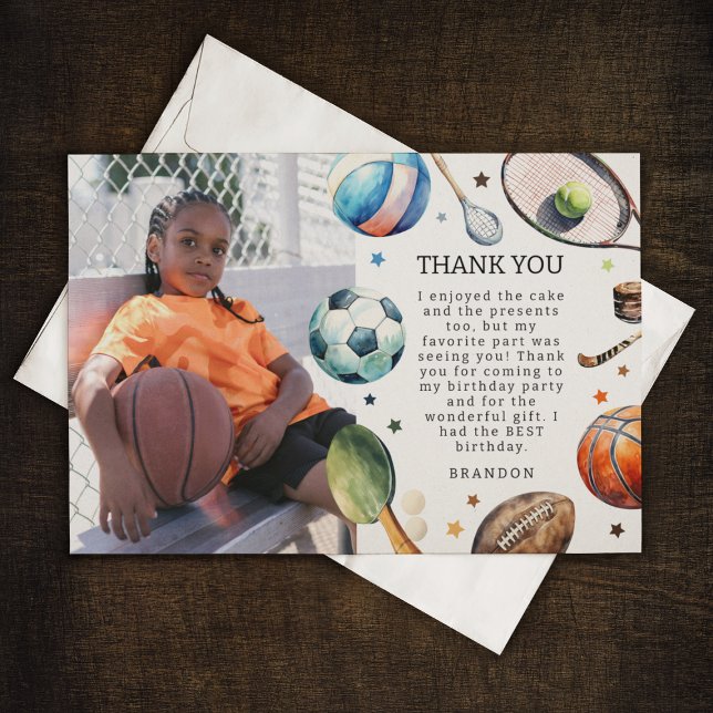 Carte De Remerciements Fête d'anniversaire des sports pour enfants modern (Créateur téléchargé)