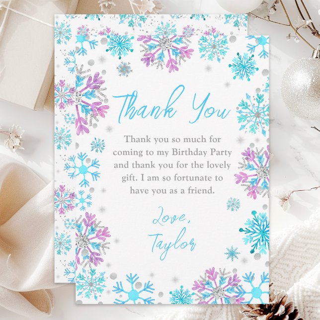 Carte De Remerciements Fête d'anniversaire d'hiver aux flocons de neige v (Créateur téléchargé)