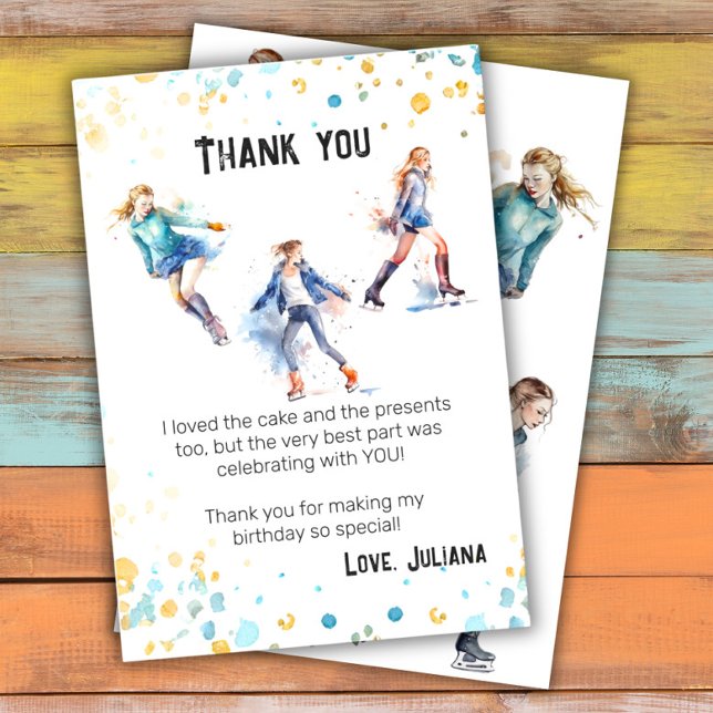 Carte De Remerciements Fête d'anniversaire d'hiver des filles de patinage (Créateur téléchargé)