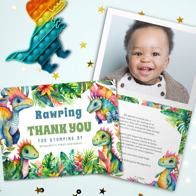 Carte De Remerciements Fête d'anniversaire dinosaure garçon Photo personn (Créateur téléchargé)