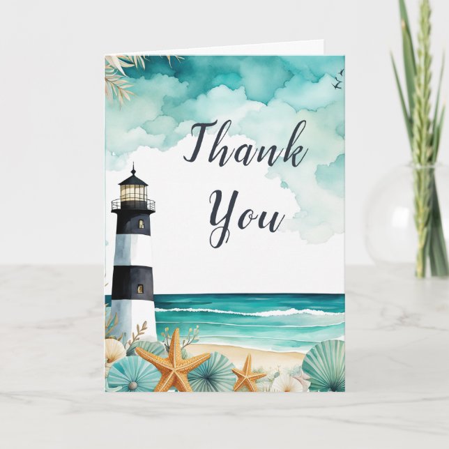 Carte De Remerciements Fête d'anniversaire du phare nautique (Devant)