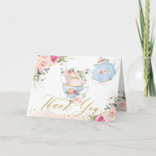 Carte De Remerciements Fête d'anniversaire élégante avec thé floral rose