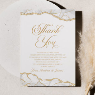 Carte De Remerciements Fête d'anniversaire élégante en agate et or blanc