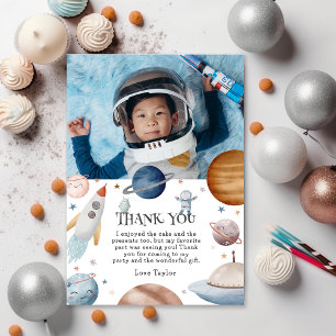 Carte De Remerciements Fête d'anniversaire enfant aquarelle espace extra-
