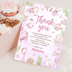 Carte De Remerciements Fête d'anniversaire fille sous la mer