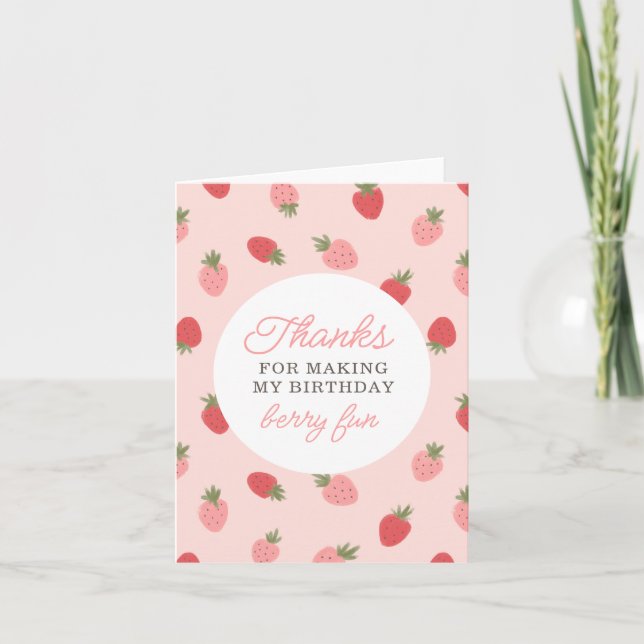 Carte De Remerciements Fête d'anniversaire fraise rose (Devant)