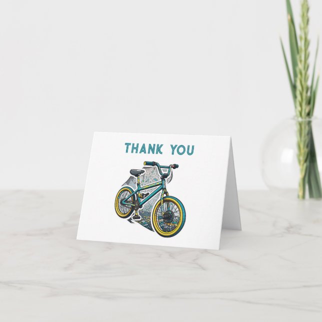Carte De Remerciements Fête d'anniversaire garçon avec vélo BMX. Aventure (Devant)