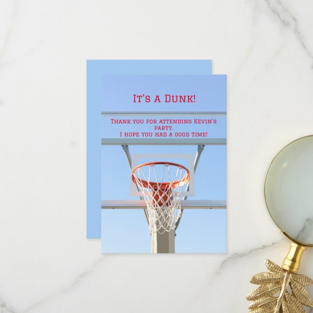 Carte De Remerciements Fête d'anniversaire garçon cerceau de basket ciel  (Devant/Arrière en situation)