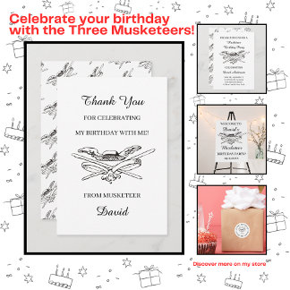Carte De Remerciements Fête d'anniversaire garçon des Mousquetaires héros