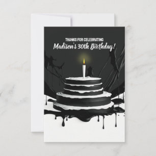Carte De Remerciements Fête d'anniversaire Gâteau noir et blanc élégant