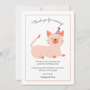 Carte De Remerciements Fête d'anniversaire Kitty Cat Kids Mignonne