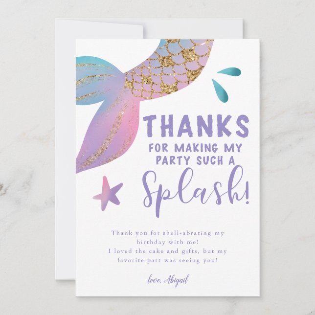 Carte De Remerciements Fête d'anniversaire Magique Mermaid Splash (Devant)