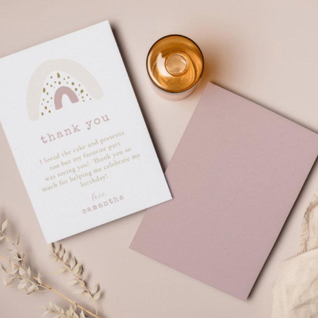 Carte De Remerciements Fête d'anniversaire pastel arc-en-ciel bohème rose (Créateur téléchargé)