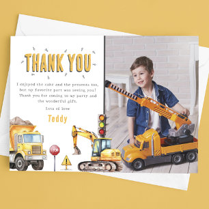 Carte De Remerciements Fête d'anniversaire photo de construction pour enf