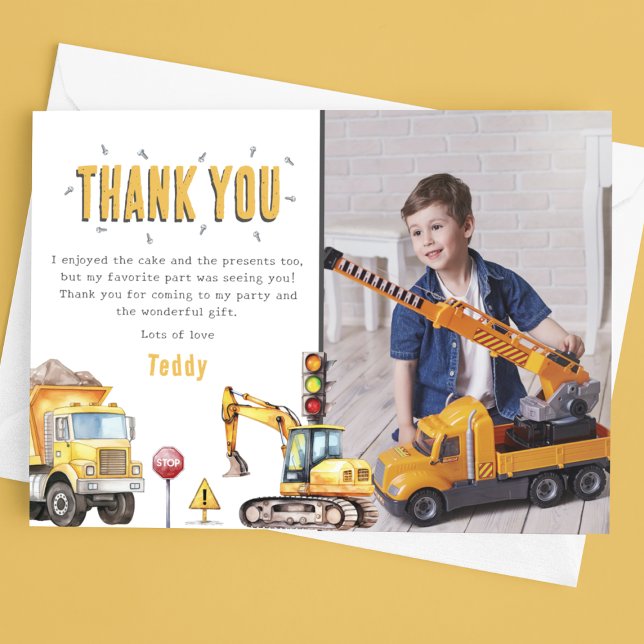 Carte De Remerciements Fête d'anniversaire photo de construction pour enf (Créateur téléchargé)