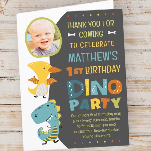 Carte De Remerciements Fête d'anniversaire photo de dinosaure mignon pour (Créateur téléchargé)