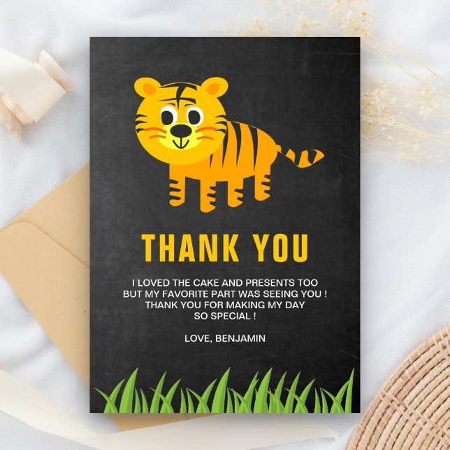 Carte De Remerciements Fête d'anniversaire pour enfants au thème de tigre (Créateur téléchargé)