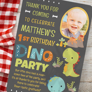 Carte De Remerciements Fête d'anniversaire pour enfants avec un joli dino