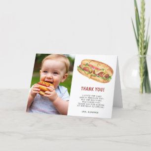 Carte De Remerciements Fête d'anniversaire premier à thème hot-dog aquare