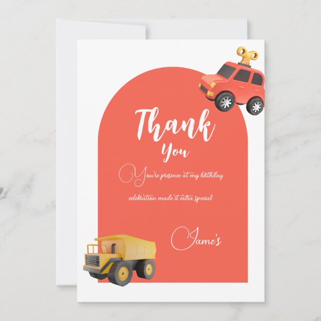 Carte De Remerciements Fête d'anniversaire sur le thème des voitures (Devant)