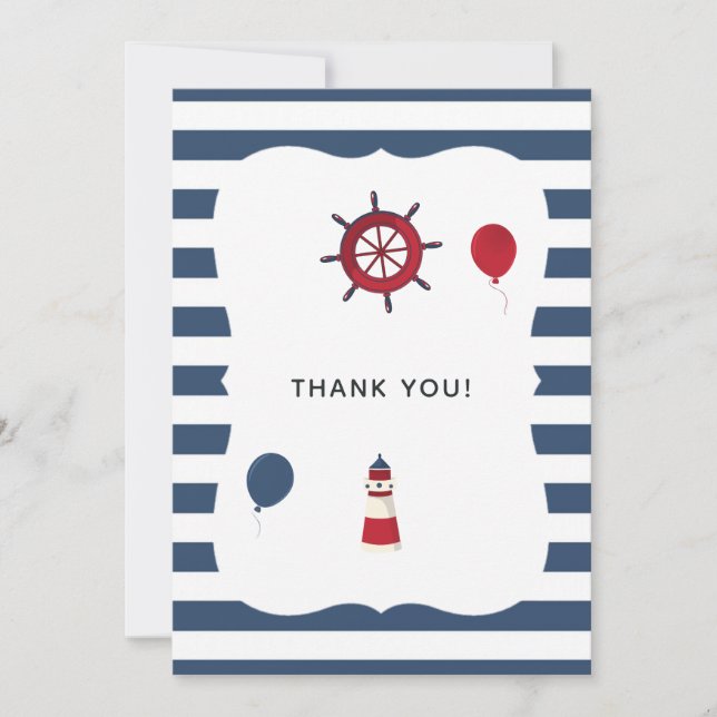 Carte De Remerciements Fête d'anniversaire sur le thème nautique (Devant)