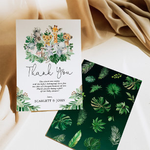 Carte De Remerciements Fête de Baby Shower Safari Animaux de la Jungle Tr