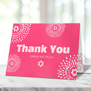 Carte De Remerciements Fête de Bat Mitzvah Rose Éclatante Typographie Gra