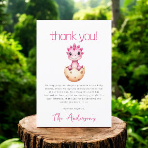 Carte De Remerciements Fête de bébé à l'aquarelle de dinosaure rose
