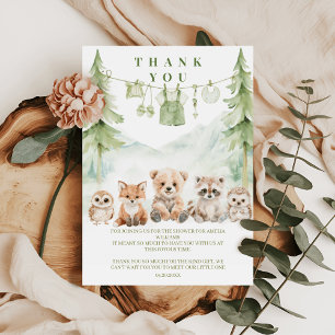 Carte De Remerciements Fête de Bébé Aventure de la Forêt Vert Sauge