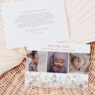 Carte De Remerciements Fête de Bébé Champ de Fleurs Sauvages de Printemps